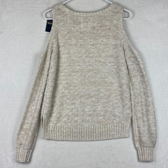 Hollister Sweater Womens Small Beige Cold Shoulder Scoop Neck Knit Casual - Picture 3 of 8